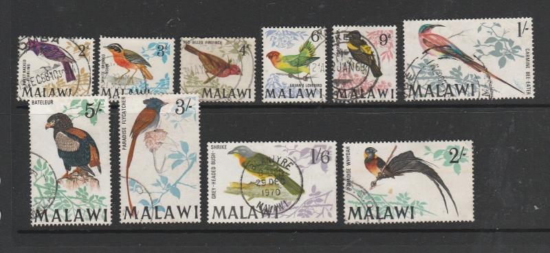 Malawi 1968 Birds, 2d to 5/- used as shown, SG 311-320