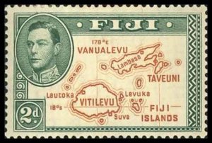 Fiji Sc# 120 SG# 253 MH 1938-1955 2p KGVI Map (without 180°)