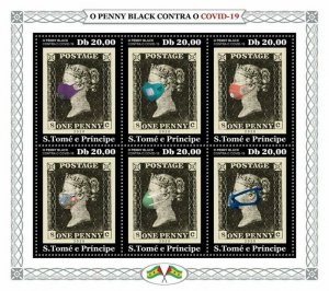 Sao Tome & Principe Medical Stamps 2020 MNH Penny Black SOS Corona 6v M/S