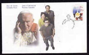 Canada-Sc#1957-stamp on FDC-World Youth Day-Pope John Paul II -2002-