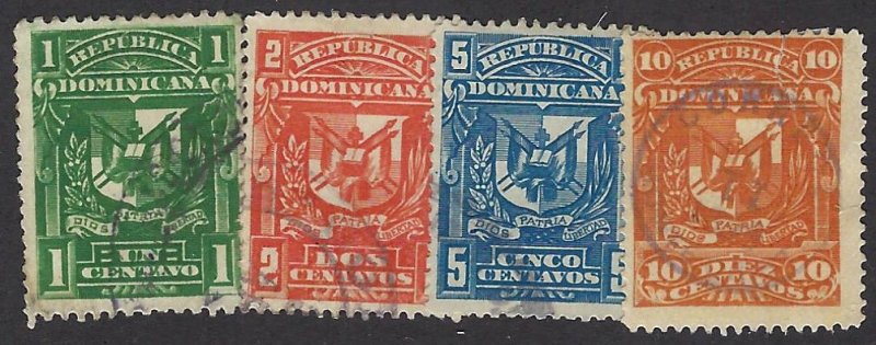 DOMINICAN REPUBLIC 96a-99a (99 repaired) USED SCV $3.10 BIN $1.25 COAT OF ARMS