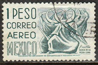 MEXICO C473, $1P 1950 Defin 9th Issue Unwmkd Fosfo Coated. USED. F-VF.(1456)