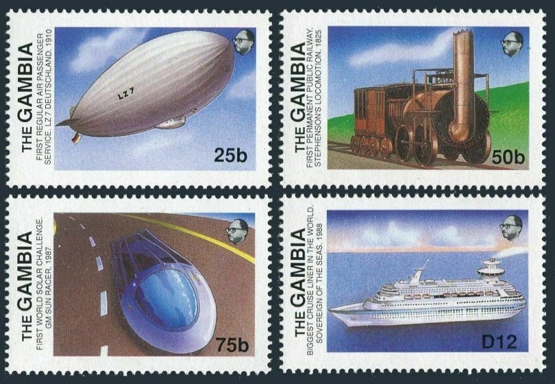 Gambia 778-780,785,MNH. Transportation innovations,1988.Zeppelin,Locomotive,