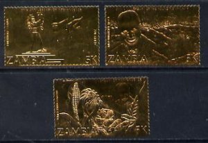 ZAMBIA - 1985 - Independence, 10th Anniv-Perf 3v Gold Foil Set-Mint Never Hinged