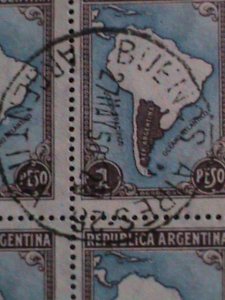 ​ARGENTINA-1935 SC#446   87 YEARS OLD- MAP OF SOUTH AMERICA -USED BLOCK-VF