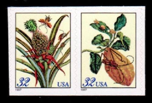 1997 32c Merian Botanical Prints, Attached Pair Scott 3126-27 Mint F/VF NH