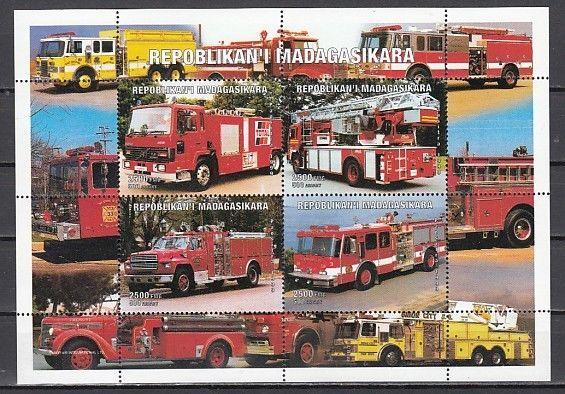 Malagasy Rep. 1999 issue. Fire Trucks sheet of 4. ^