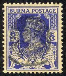 Burma Sc# 1N6 Used overprint 1942 6p Henzada Issue