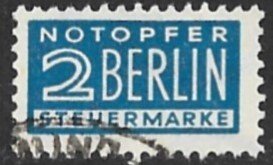 GERMANY 1950 BERLIN EMERGENCY LEVY Wmk 285 Postal Tax Stamp Sc RA5 VFU