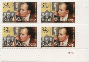 Scott #3135 Raoul Wallenberg Plate Block of 4 Stamps - MNH