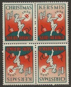 1939 South Africa TB TUBERCULOSIS Cinderella Xmas seal TET-BECHE Block VF-NH-