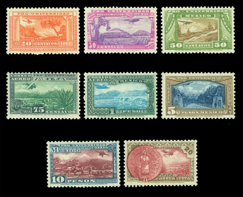 MEXICO 1934 AIRMAIL - University complete set  Scott # C54-61 mint MH