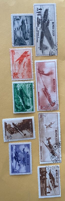 RUSSIA SU 1945 USED SC#993-1001 WWII - Combat aircraft of the USSR (I)