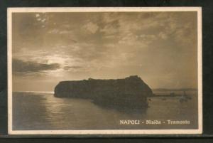 Italy 1930 Napoli Nisida Sunset Used View Post Card to India # 1454-71