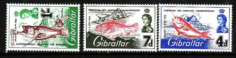 Gibraltar-Sc#177-9-unused NH set-Fishing-Sea Angling-1966-