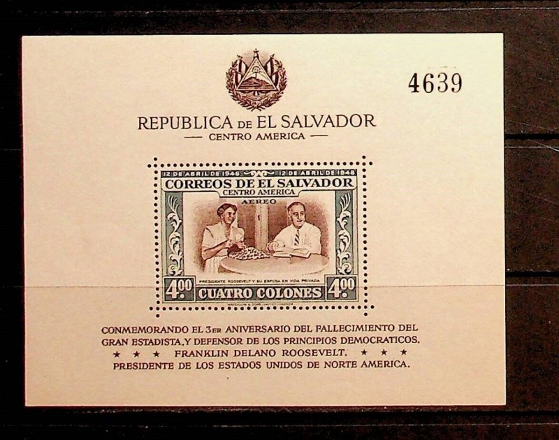 SALVADOR Sc C117 NH SOUVENIR SHEET OF 1948 - ROOSEVELT