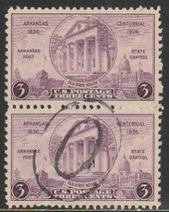 U.S. 782, 3¢ ARKANSAS CENTENNIAL ISSUE. PAIR, USED. VF. (899)