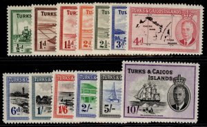 TURKS & CAICOS ISLANDS GVI SG221-233, 1950 complete set, LH MINT. Cat £85.