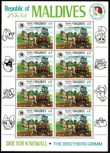 Maldives 1985 - Disney, Brothers Grimm, Doctor Knowall Driving- Sheet of 8 MNH 