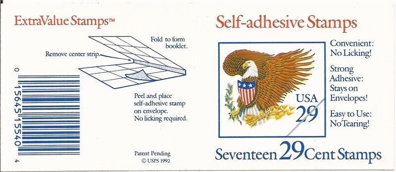 US Stamp 1992 29c Eagle w/Green Value & USA 17 Stamp Booklet #2596a
