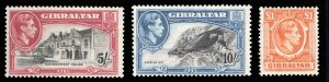 Gibraltar #116-118 Cat$65+ (for hinged), 1943-44 5sh-£1, three high values, ...