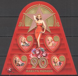 B0670 ! Gold & Shape 2016 Mozambique Marilyn Monroe Cinema #8879-8882 1Kb Mnh