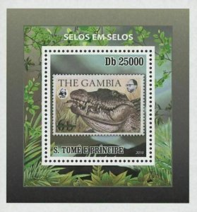 Stamp in Stamp Gambia Alligator Mini Sov. Sheet MNH