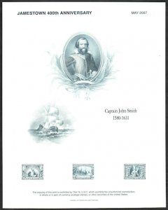 US #328 -330 Jamestown 400th Anniversary Stamp Show Souvenir Sheet, May 2007,...