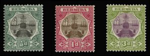 Bermuda #28-30 Cat$31.50, 1902-3 Dry Dock, set of three, hinge remnants, penc...