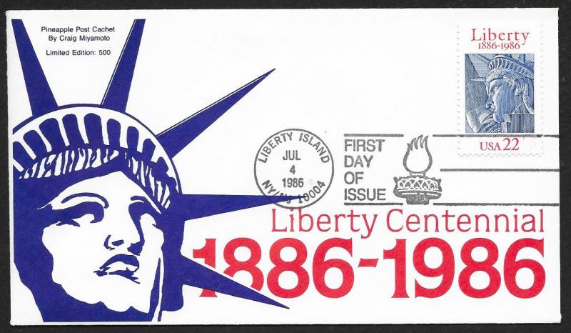 UNITED STATES FDC 22¢ Statue of Liberty 1986 Pineapple Post