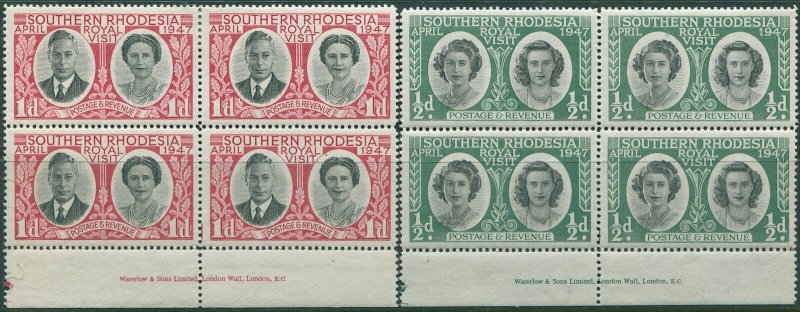 Southern Rhodesia 1947 SG62-63 Royal Visit QEII margin blocks of 4 MNH