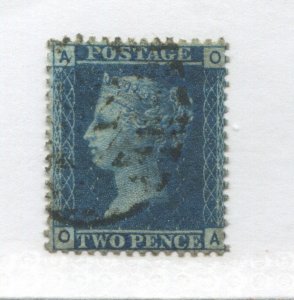 1858 2d Blue Plate 9 lettered OA used