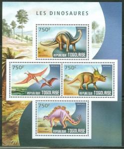 TOGO 2014 FAUNA DINOSAURS SHEETLET OF FOUR STAMPS