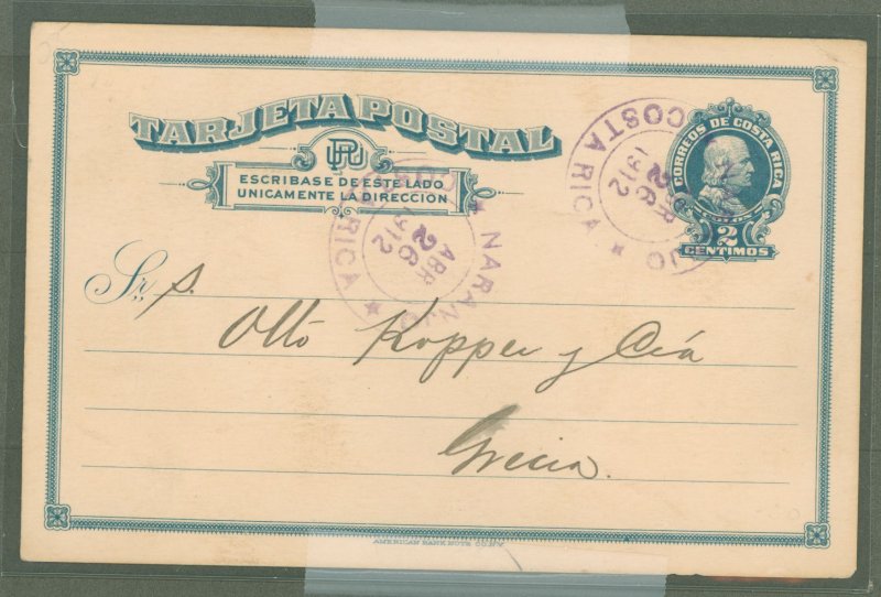 Costa Rica UX 1912 2 cent Local rate from Naranto, Long message