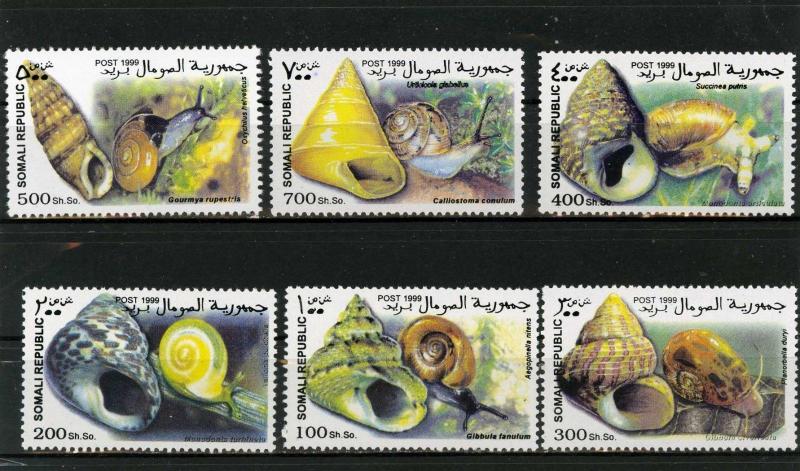 SOMALIA 1999 SNAILS SET OF 6 STAMPS MNH