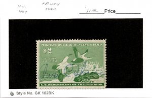 United States Postage Stamp, #RW24 Used, 1957 Duck Hunting (AC)