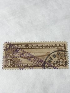 US C14 Graf Zeppelin XF-Used NEW YORK Cancel Along W. Portion Of Purple Cachet