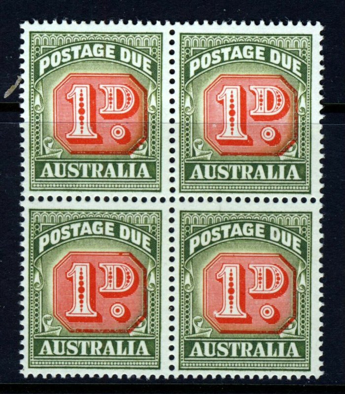 AUSTRALIA 1958 POSTAGE DUES BLOCK 1d. Die I P14½x14 No Watermark SG D133 MNH