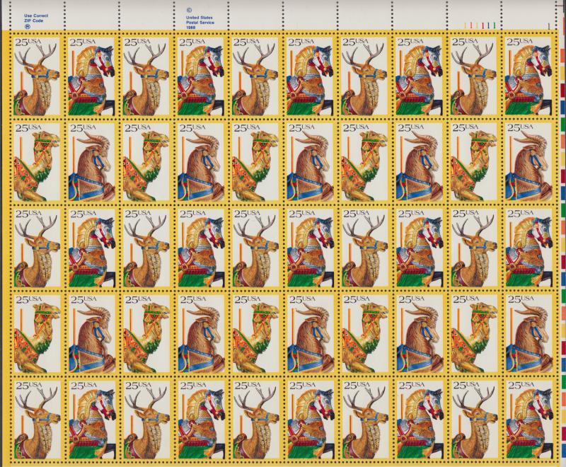 US #2390-93   Carousel Animals   Full sheet of 50  MNH