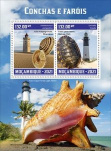 Mozambique - 2021 Seashells and Lighthouses - 2 Stamp Souvenir Sheet MOZ210302a1