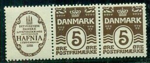 DENMARK (RE1) 5ore brown HAFNIA advertising pair og, NH