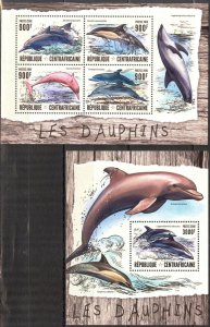 Central African Republic 2016 Marine Life Dolphins Sheet + S/S MNH