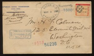 Canal Zone 13 on 1906 Registered Cover Ancon Station A to Washington DC LV9245