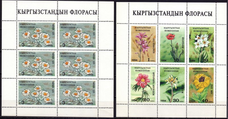 Kyrgyzstan. 1994. Small sheet 29-35. Flowers flora. MNH.