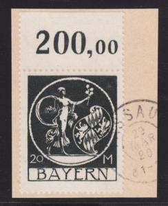 Bavaria Sc 254 used 1920 20m Genius, Sheet Margin number, Infla-Berlin guarantee