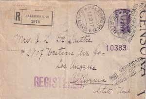 1917 Palermo, Italy to Los Angeles, CA Registered censored (C5891)