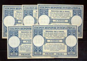 Poland IRC International Reply Coupons 45ZL x 5 (KM788s