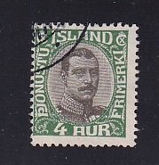 Iceland    #O41   used   1920  Christian X   4a   centre in grey-black