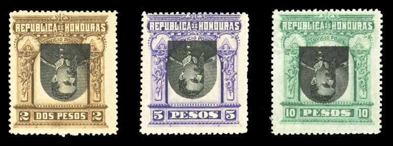 Honduras #62-64a Cat$360, 1891 President Luis Bogran, 2p, 5p and 10p centers ...