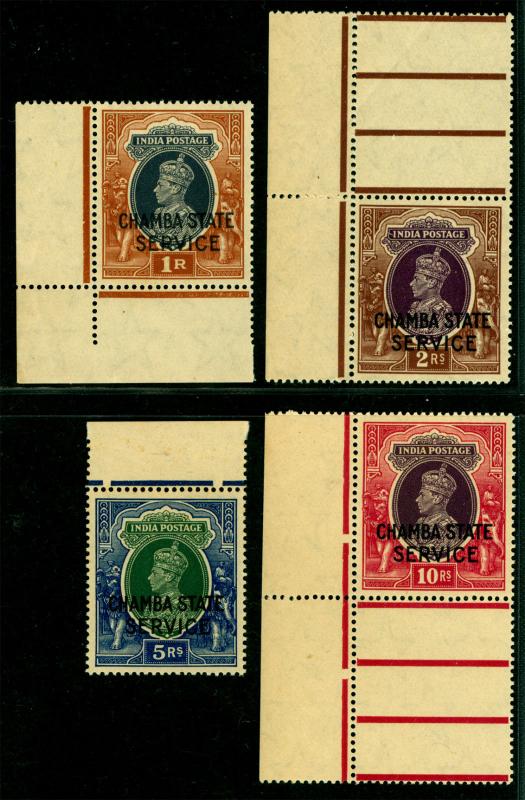 INDIA 1940 CHAMBA KGVI -SERVICE stamps- high values sheet margins Sc#O51A-54 MNH